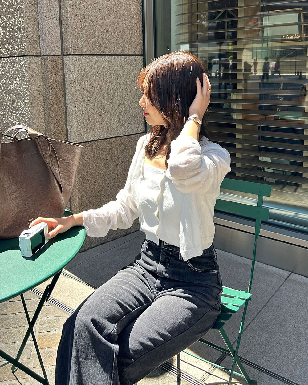 Aimeine オールインワン Aimeine 肩リボン付きオールインワン ブラウン