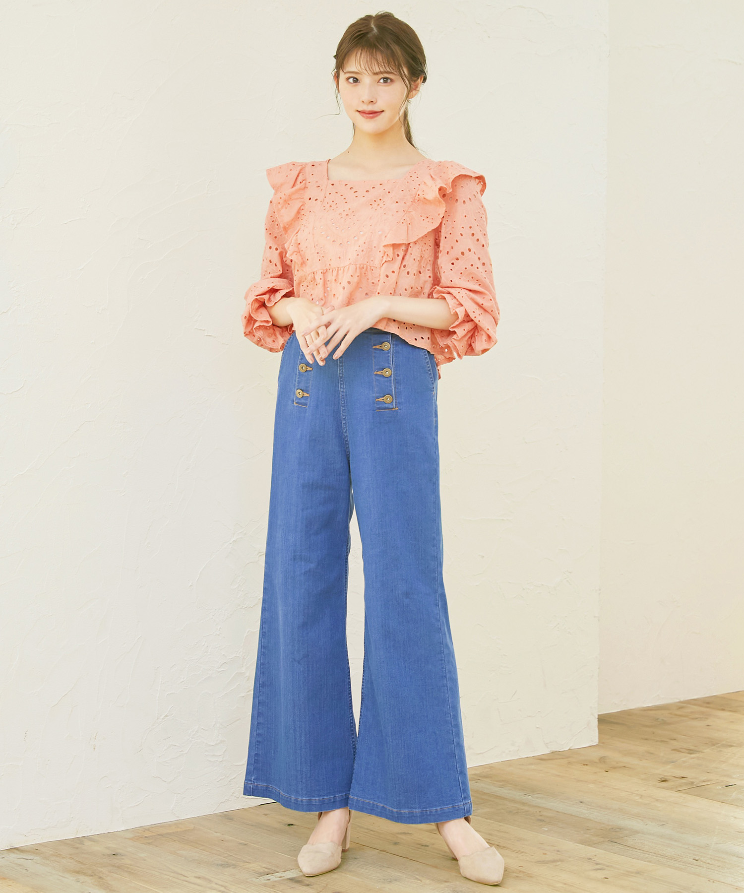 セーラー釦デニムワイドパンツ Petal Online ペタルオンライン セーラー釦デニムワイドパンツ Petal Online ペタルオンライン