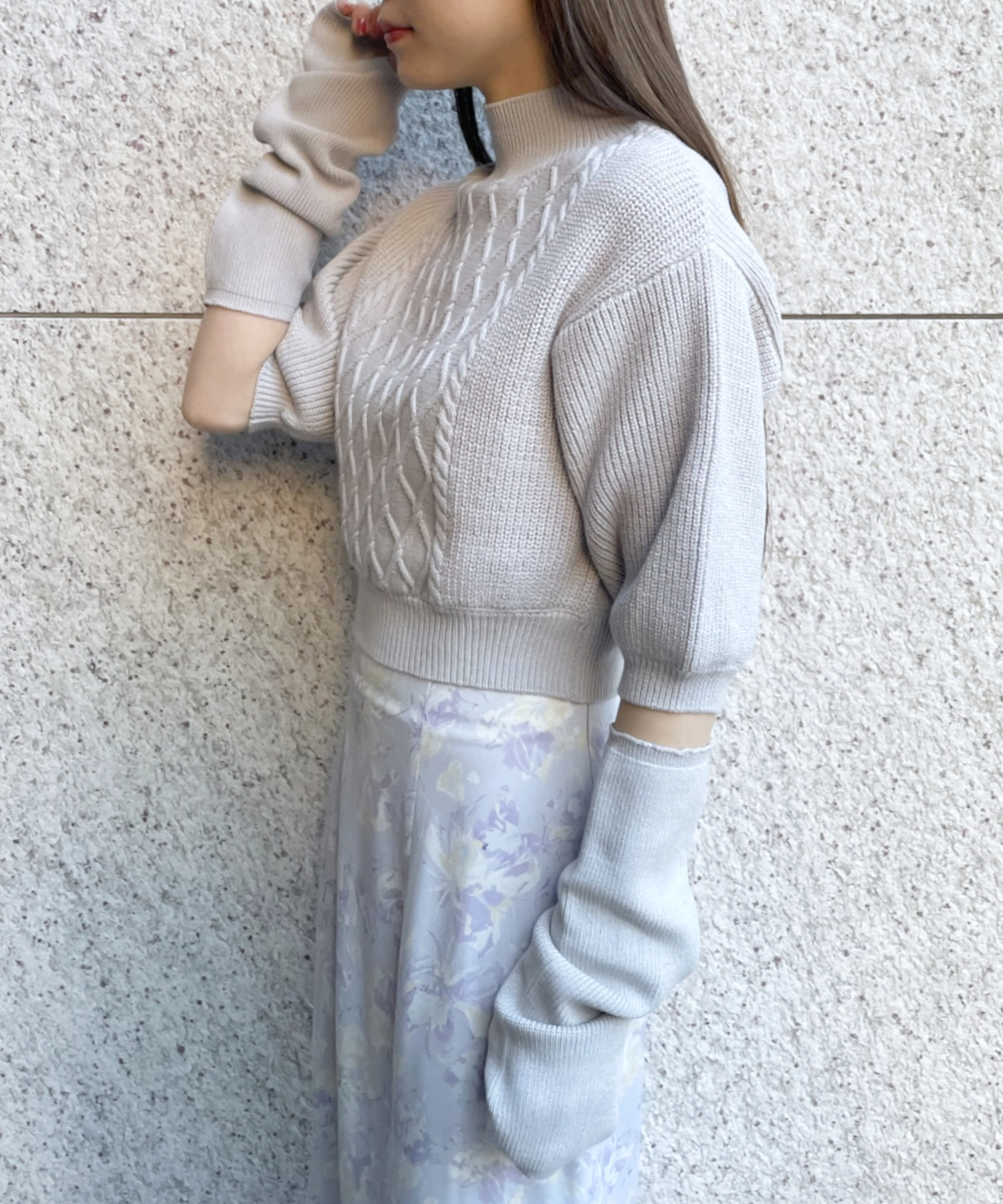 肉厚ニット　セーター　立体編みアクセント　太アーム　毛　オータムカラー