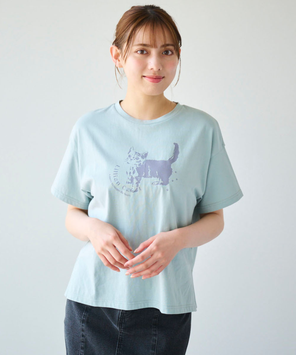 25SS人気【RONRON】PETIT CAT CRACK OVER FIT T SHIRT★3色 PETIT CAT CRACK OVER FIT T SHIRT WHITE - RONRON 론론