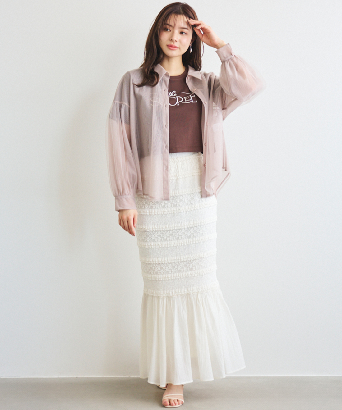 AnMILLE ヘムフリルシアー スカート ホワイト 最大80％オフ Anmille(アンミール)ヘムフリルシアーSK スカート