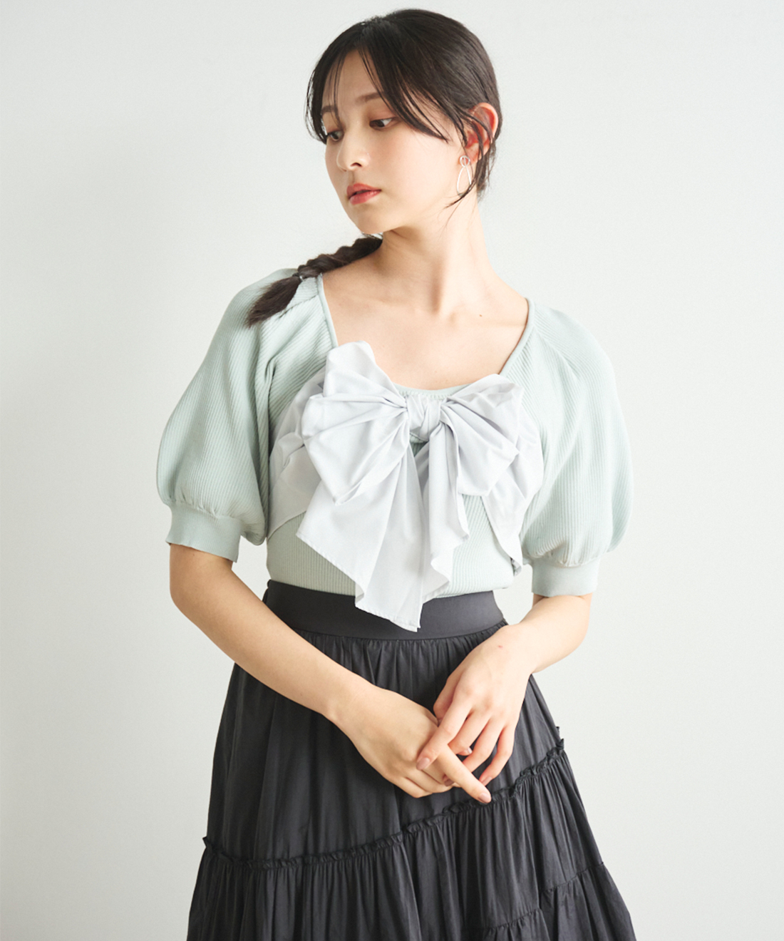 ニット セーター chiffon ribbon glitter knit /ラメ シフォン リボン ニット レディース ニット セーター chiffon ribbon glitter knit /ラメ シフォン