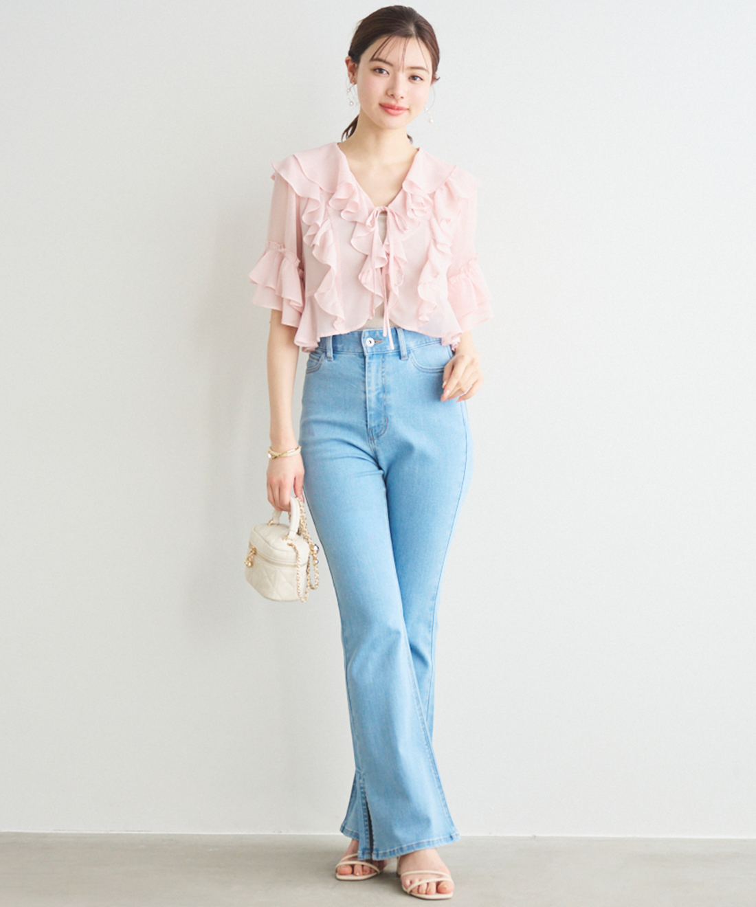 ☆RONRON新作・25SS☆ フリルヘムデニムパンツ M RONRON