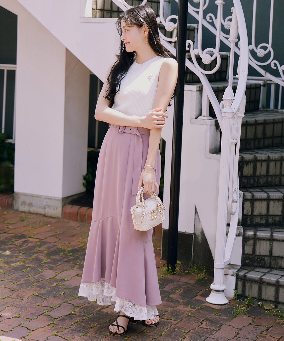 ベージュ レース スカート スカラップヘム スカラップヘムレーススカート-short & regular | 小柄・低身長