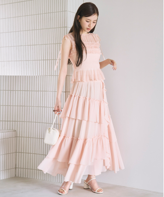 シフォンイレヘムフリルティアードスカート