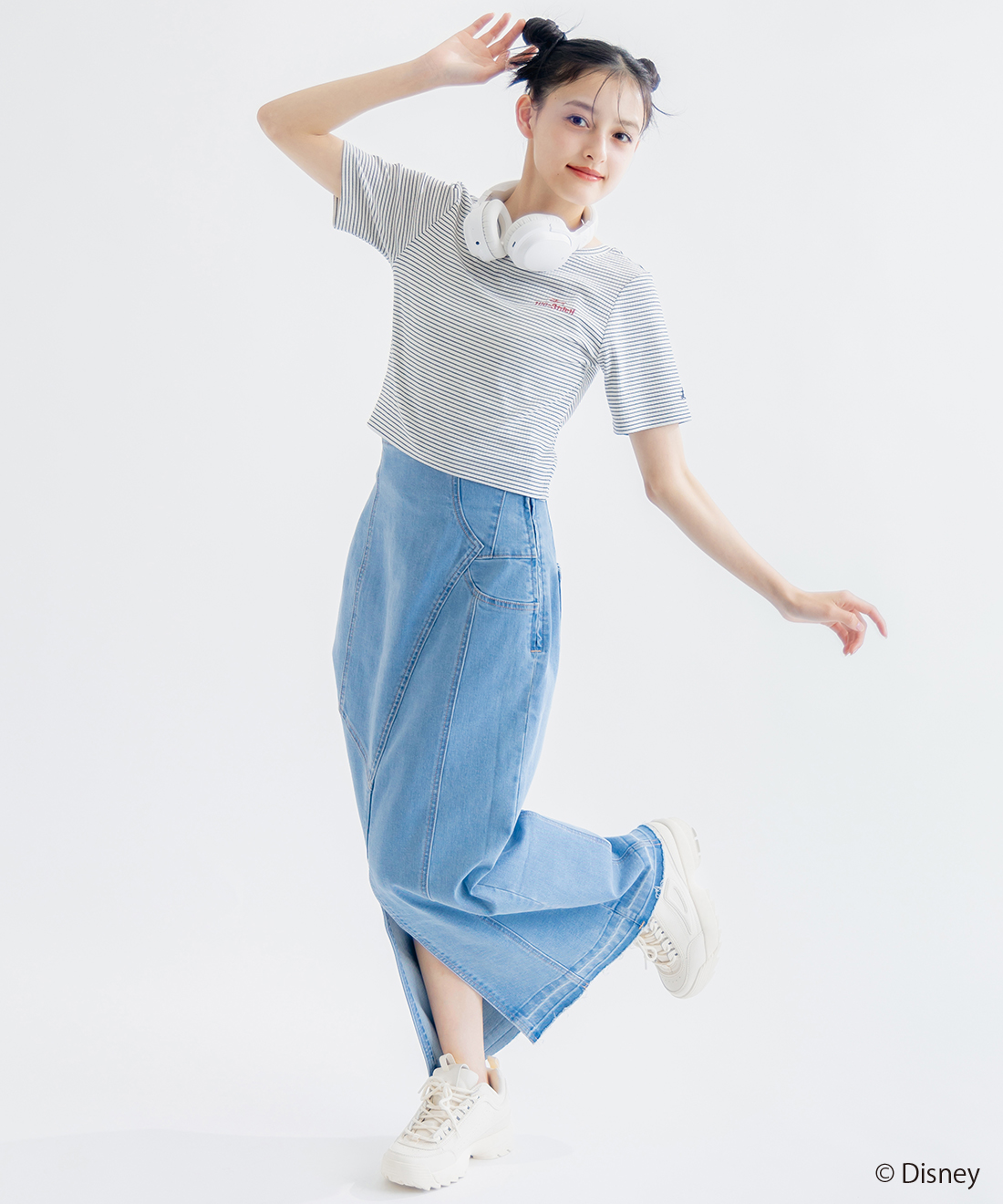 新品 スリット デニムスカート ライトブルー サックス ジェイダ GYDA NEWサイドスリットデニムロングスカート （ブルー