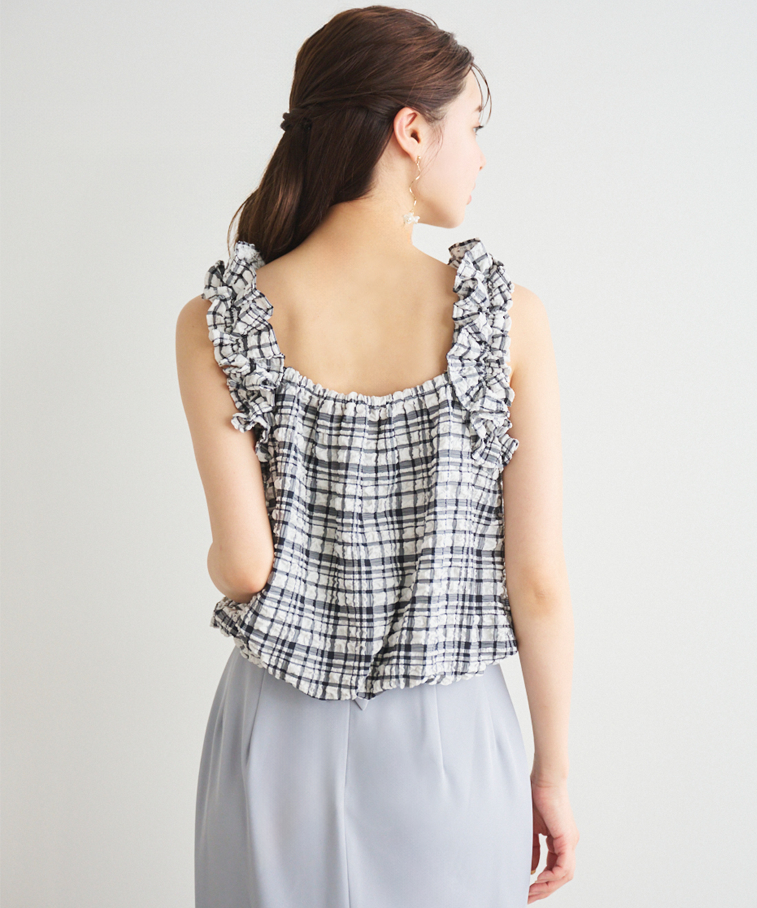 【chatmignonyori バルーンスリーブブラウス黒白チェック　36 yori(ヨリ) ギンガムチェックバルーンスリーブブラウスYR2221