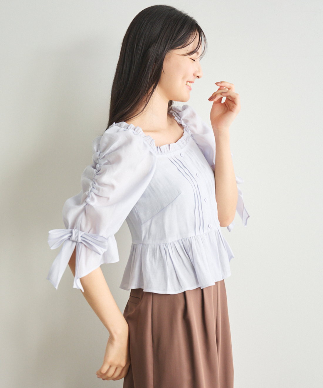 リボンスリーブピンタックブラウス｜PETAL ONLINE（ペタル