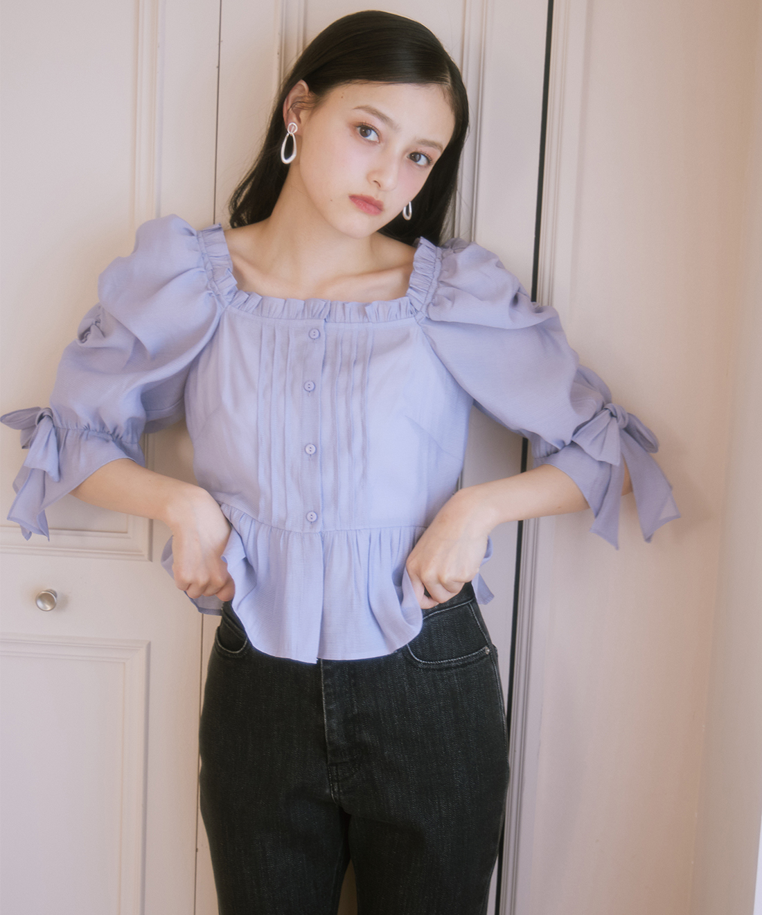 リリアンカラット モヘアライクミドルコート ＆HALF ノーカラーコート コート ウールライク配色ミドルコート