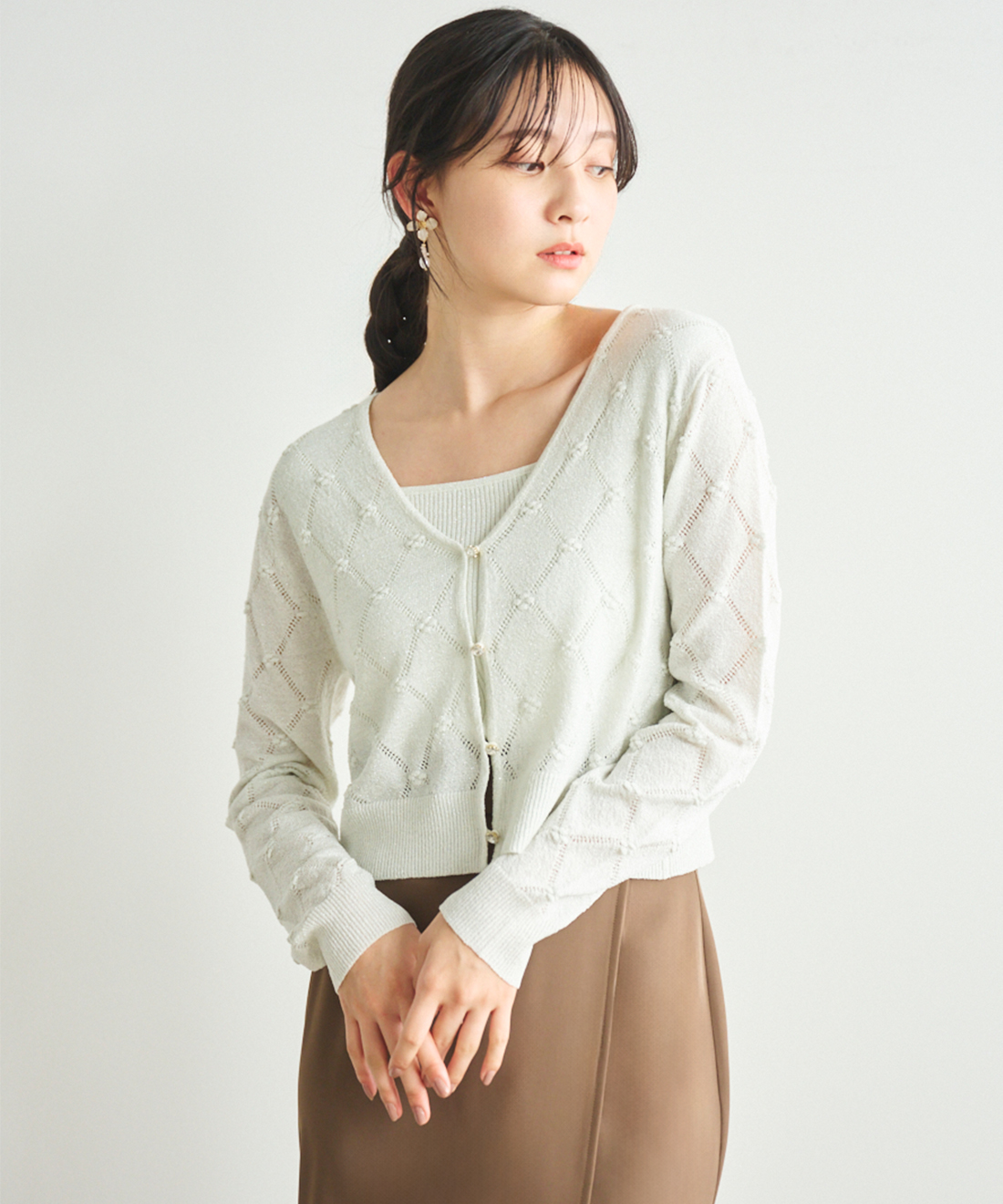 シアーアイレットカーディガン＆リブニットセット｜PETAL ONLINE