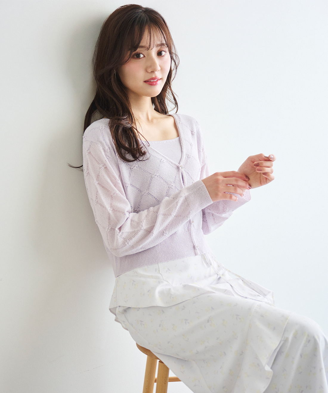 シアーアイレットカーディガン＆リブニットセット｜PETAL ONLINE