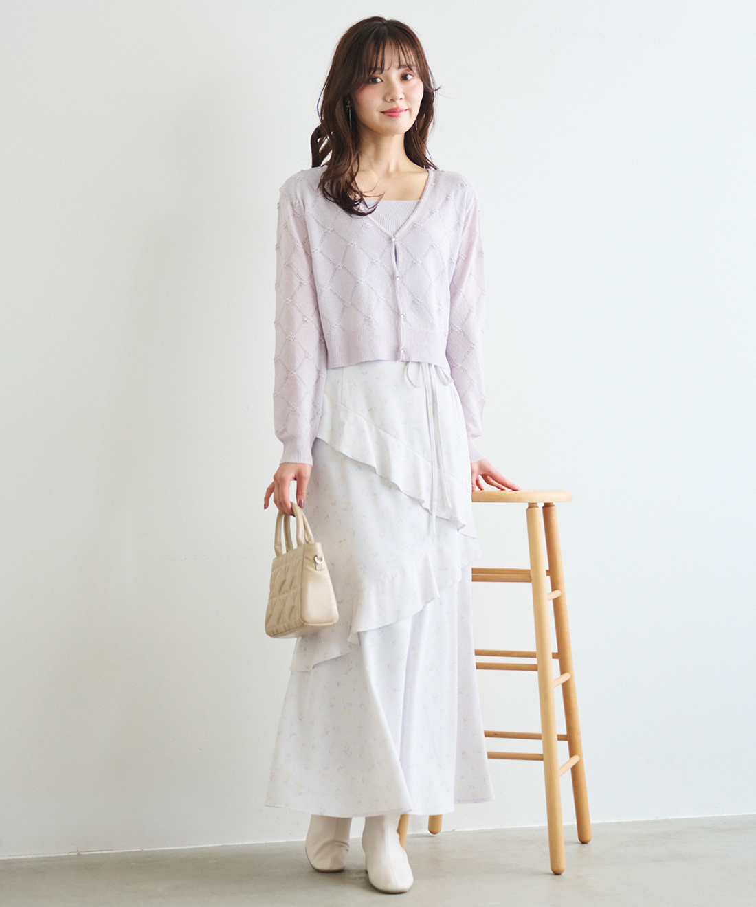 シアーアイレットカーディガン＆リブニットセット｜PETAL ONLINE