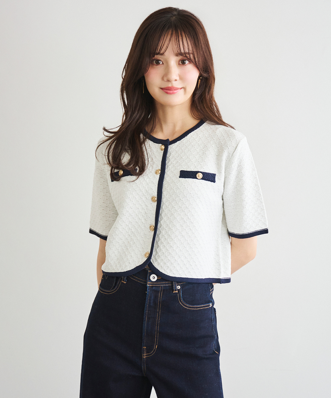 タグ付　未使用　美品　リエンダゴルフ　ニット ツイードカーディガン　半袖 25.jpg