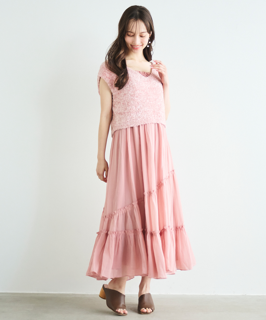 Lillian carat バリエーションプリントティアードワンピース チェリー LILLIAN CARAT バリエーションプリントティアードワンピース
