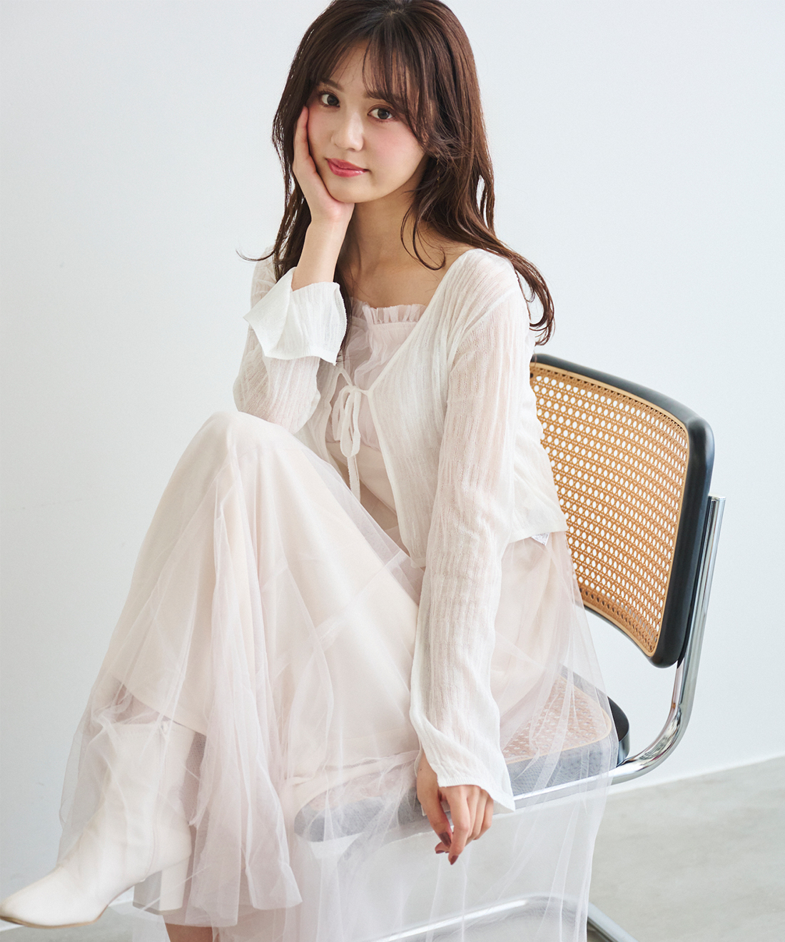 ANDMARY ダリアチュールカーディガン さらに10％OFF】シアーカーディガン＆チュールキャミワンピース