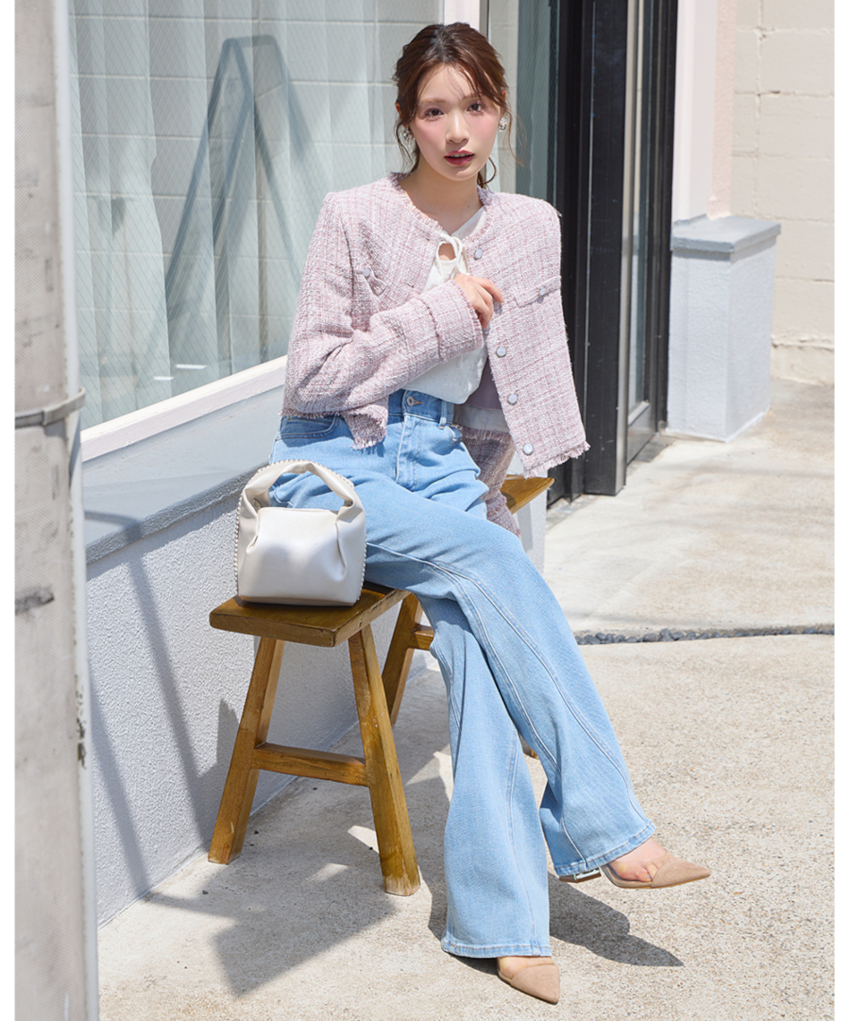 レリアン　ノーカラーツイードジャケット Leilian レリアン ノーカラージャケット ツイード (L) 11 羽織