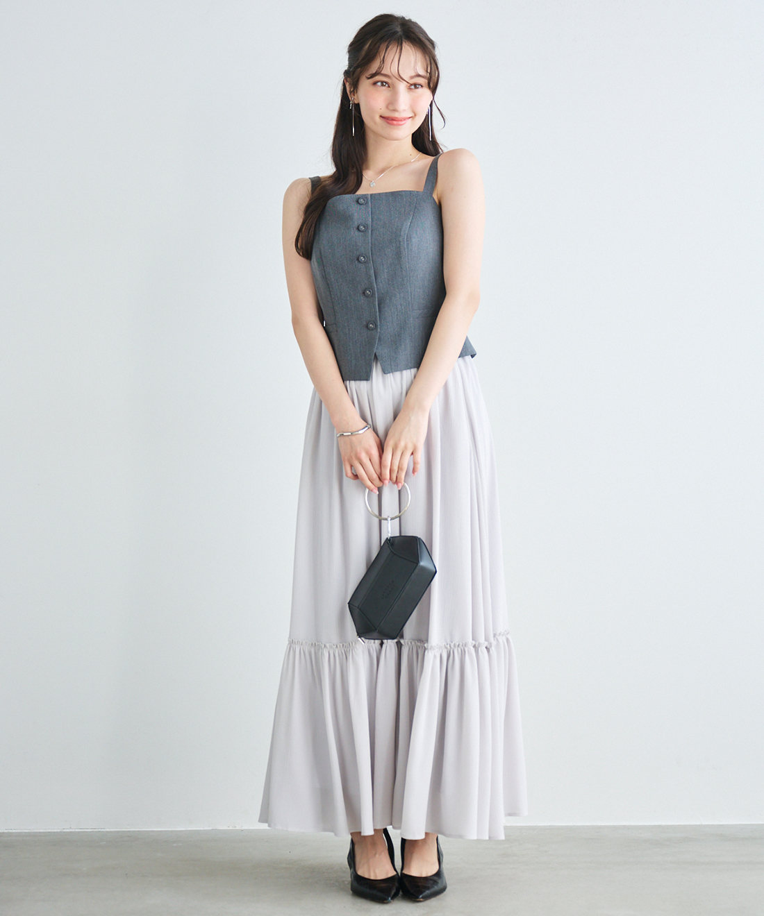 【リリアンカラット】レースボレロ＆サテンドレスセット レース切替リボンドレス(ブラック)SR1-308BL-M | OTONA DRESS