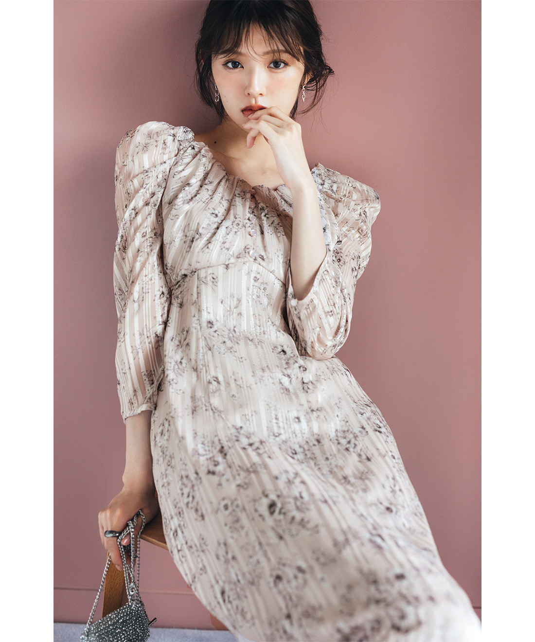 ラメジャガードフラワープリントワンピース｜PETAL ONLINE