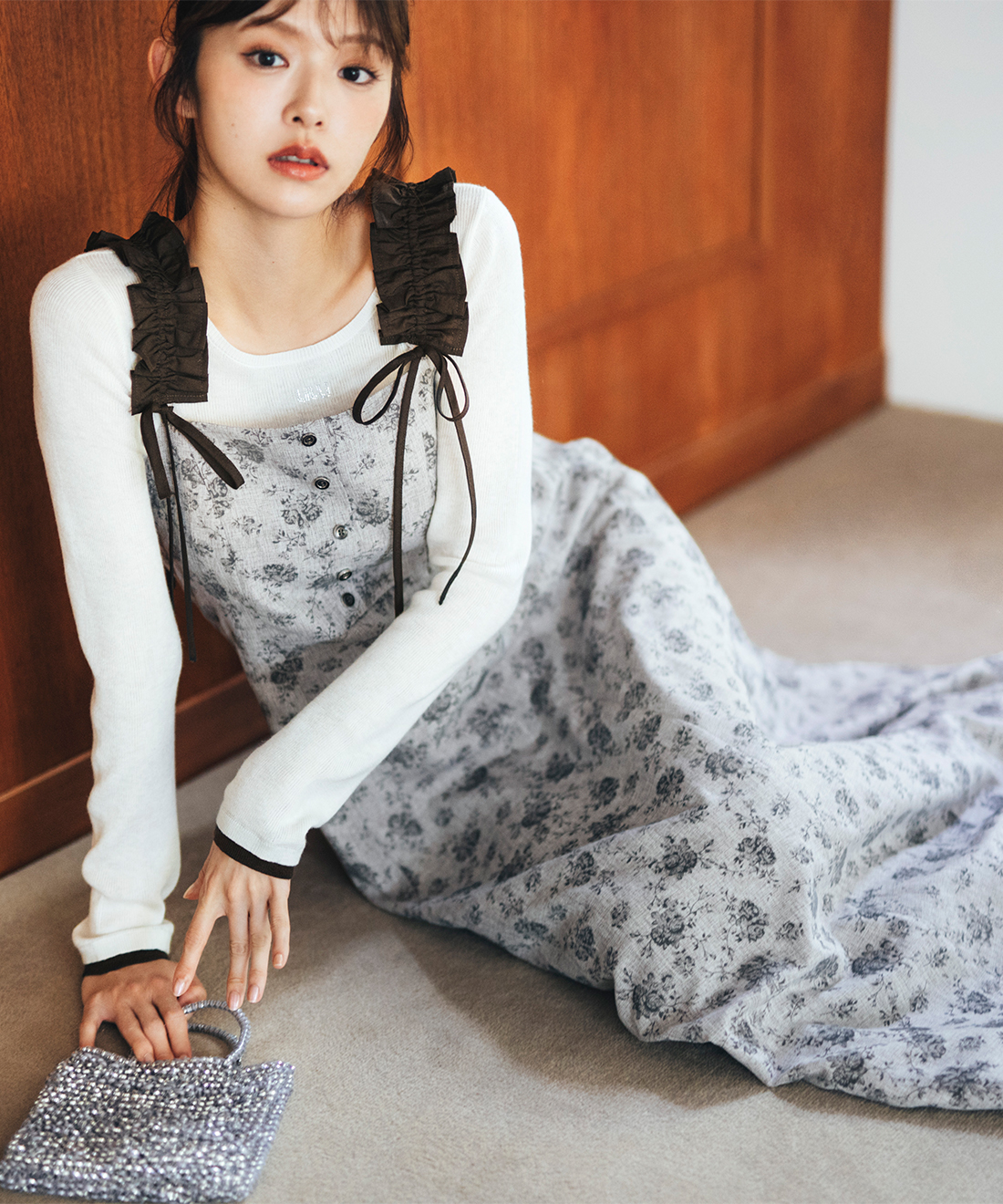 richan　【Mystrada】フリル付きグレーオフショルダーワンピース Mystrada】フリル付きグレーオフショルダーワンピース