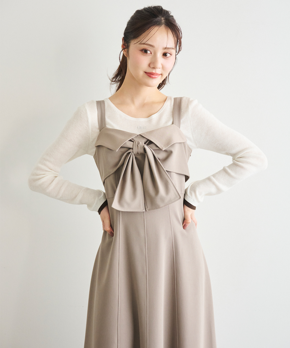 COCO DEAL リボンキャミワンピース ベージュ【美品】 フロントリボンキャミワンピース｜PETAL ONLINE（ペタルオンライン）