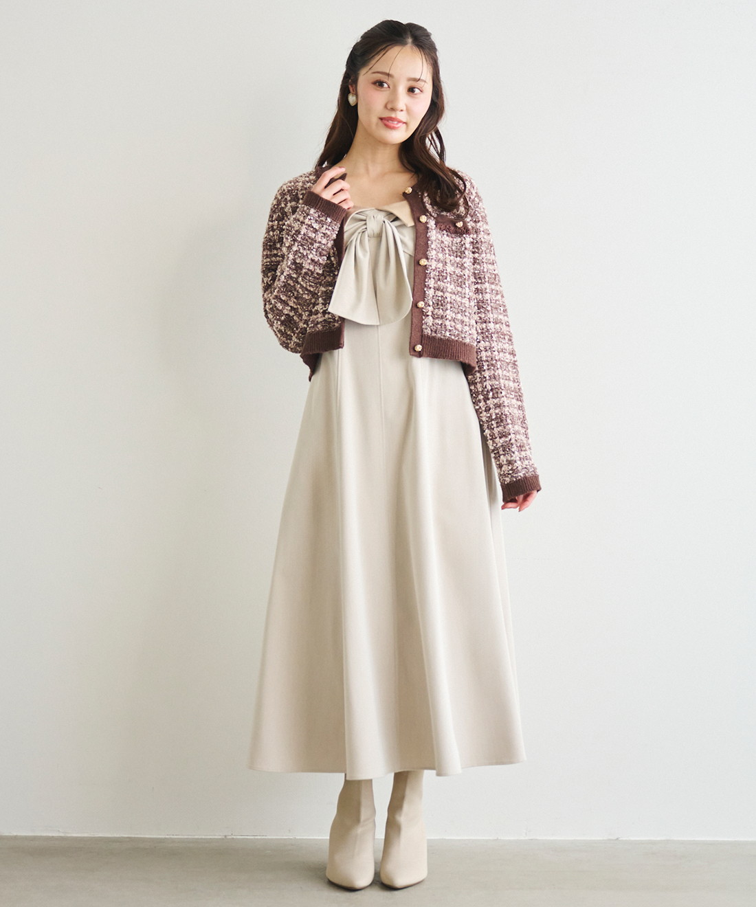 【美品】23年 リボン　カメリアダブルジップ　フード付きキルティングワンピース natural cami onepiece3～ﾅﾁｭﾗﾙｷｬﾐﾜﾝﾋﾟｰｽ3 | flower／フラワー公式通販