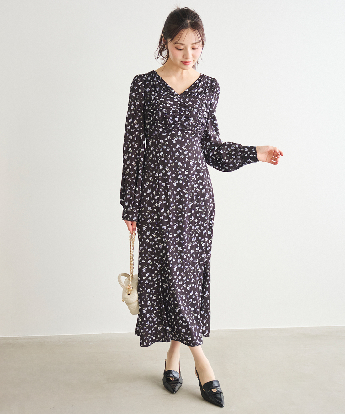 coco 様　専用　花柄(カメリア)ロングスリーブワンピース COCOMOMO ワンピース 「花柄/ドット柄 選べるデザイン」 上品に