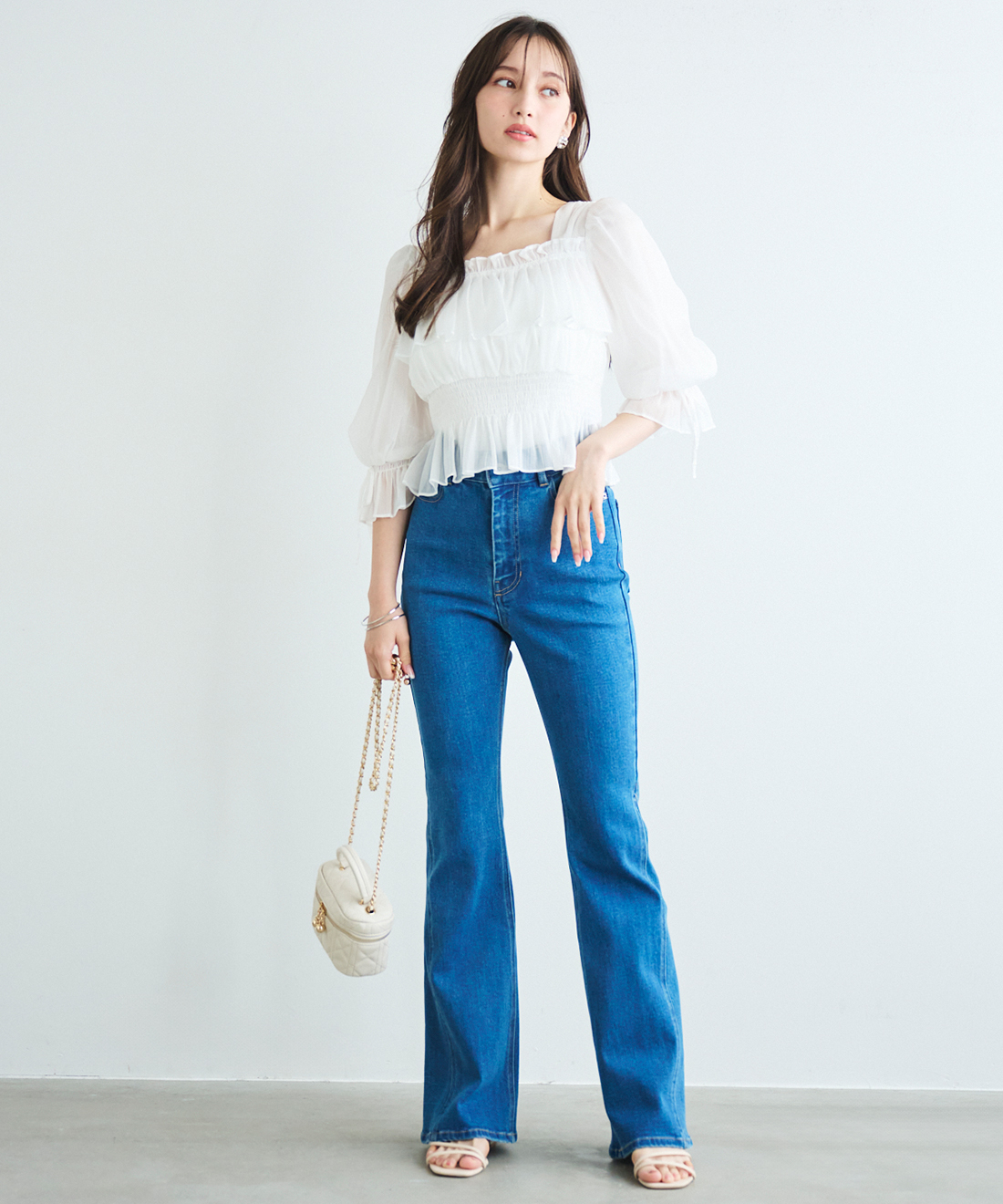 ONLINE限定 低身長サイズあり】サイドデザインデニムフレア