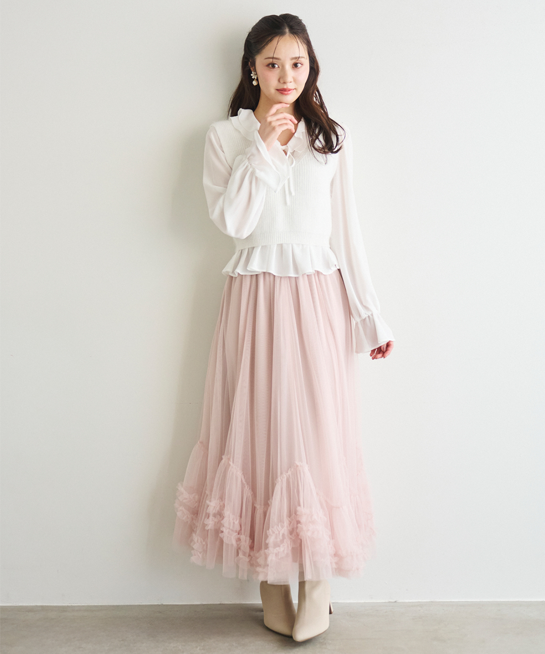 タグ付き新品】cocodeal チュールエスカルゴフリルフレアスカート 完売