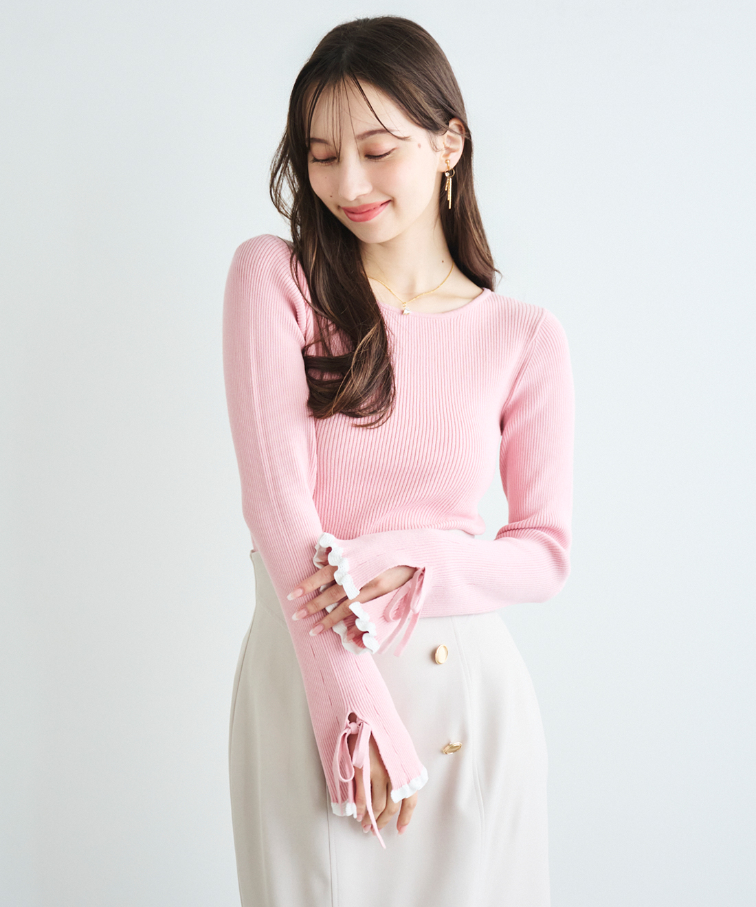 [No.413] TRALALA*ピンクシフォンリボンパフスリーブ No.413] TRALALA*ピンクシフォンリボンパフスリーブ