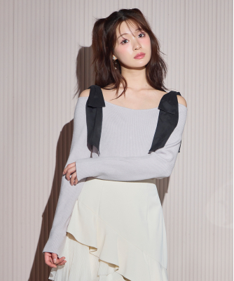 リボンショルダーオフショルニット