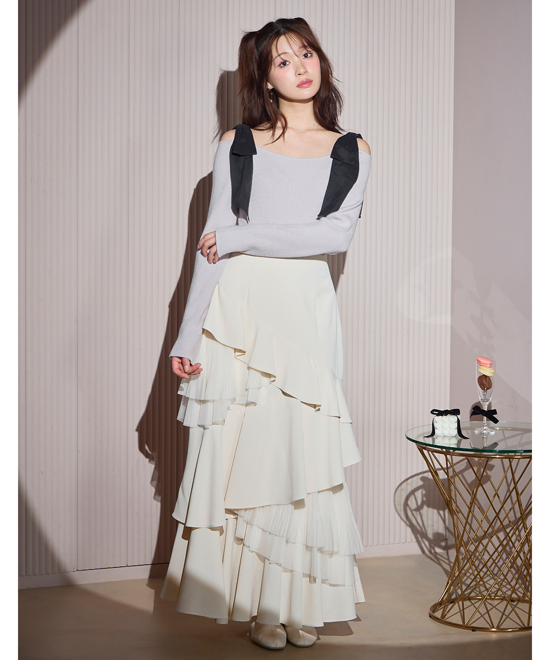 リボンショルダーオフショルニット｜PETAL ONLINE（ペタル