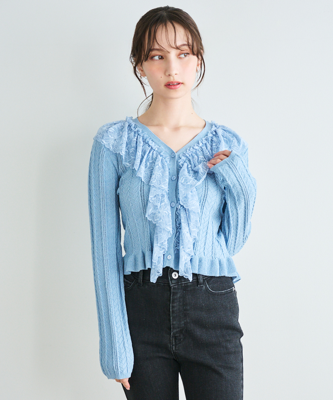 ★as''on★ETTII FRILL DRESS / GRAY★正規品/韓国送料込 レースフリルドッキングニット｜PETAL ONLINE（ペタルオンライン）