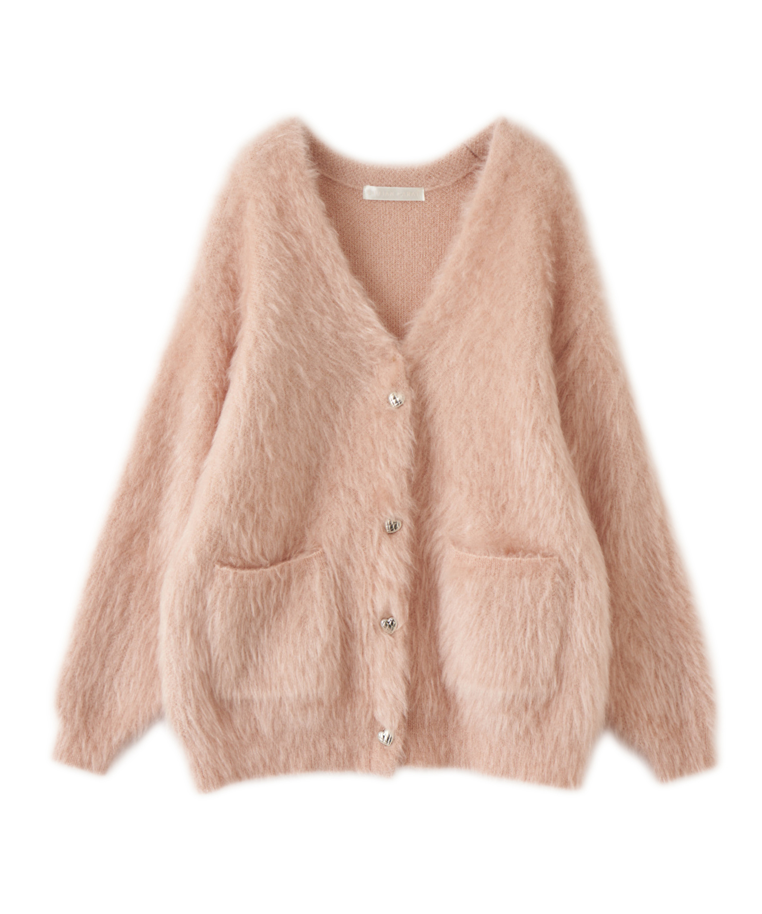 【新品未使用】lillian carat パールリボンシャギーニットカーディガン WEEKEND SALE対象品番】パールリボンシャギーニットカーディガン