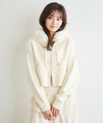 フェイクファーニットパーカー