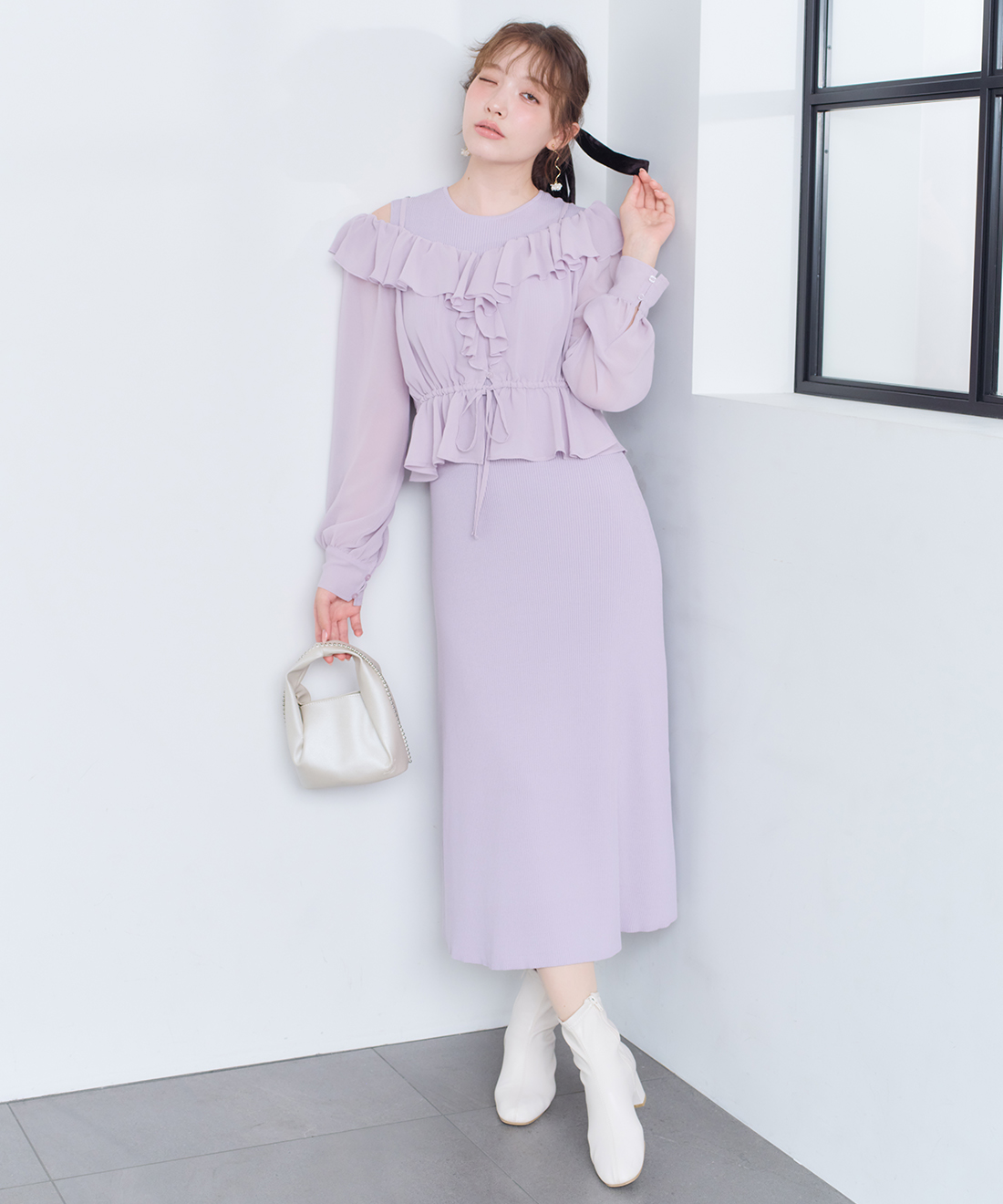 フリルブラウス＆ニットワンピースセット｜PETAL ONLINE（ペタル