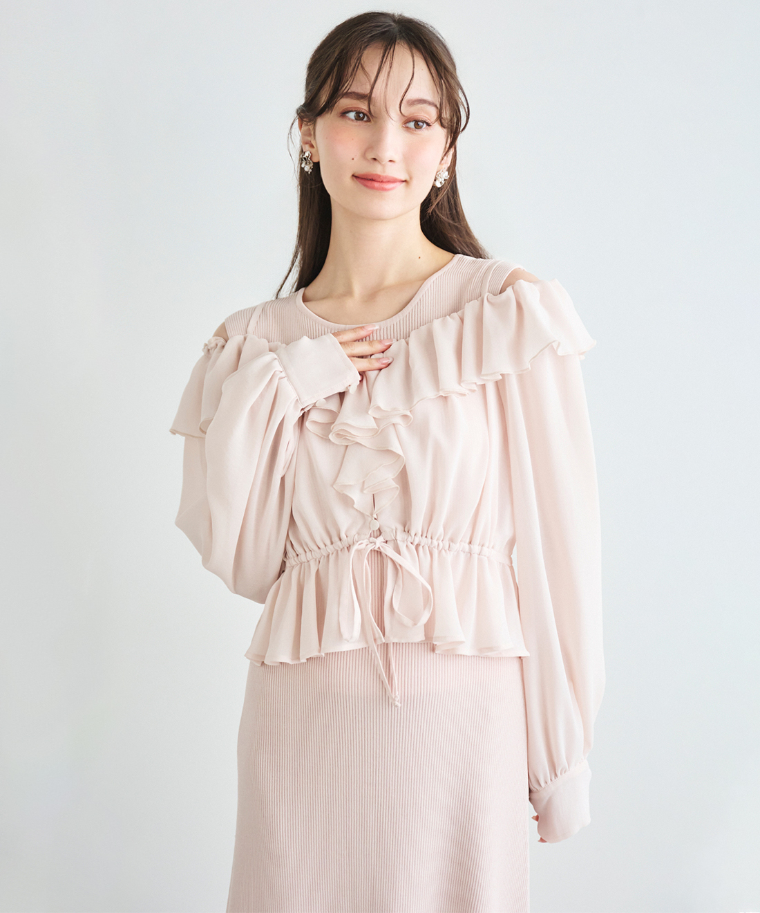 フリルブラウス＆ニットワンピースセット｜PETAL ONLINE（ペタル