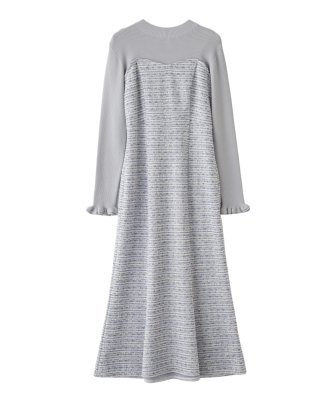 【ONLINE限定 低身長サイズあり】ツイードニットドッキングワンピース