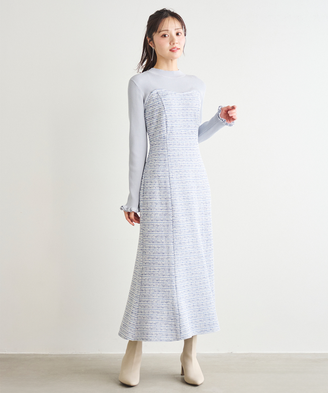 ONLINE限定 低身長サイズあり】ツイードニットドッキング