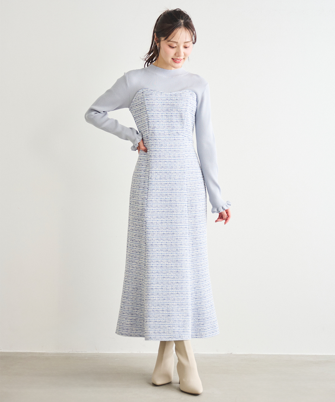 ONLINE限定 低身長サイズあり】ツイードニットドッキング