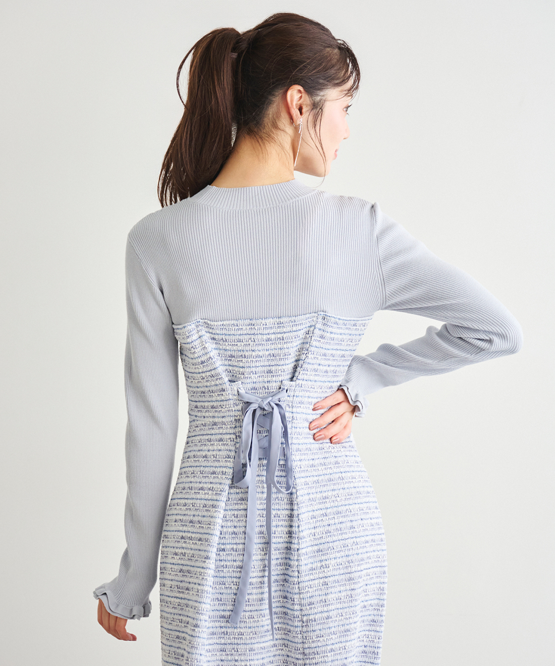 ONLINE限定 低身長サイズあり】ツイードニットドッキング