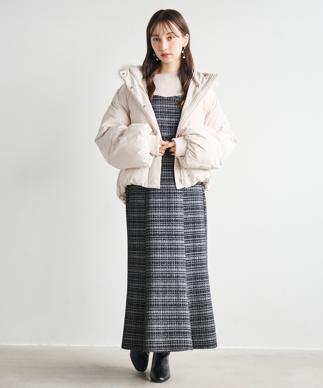 ONLINE限定 低身長サイズあり】ツイードニットドッキング