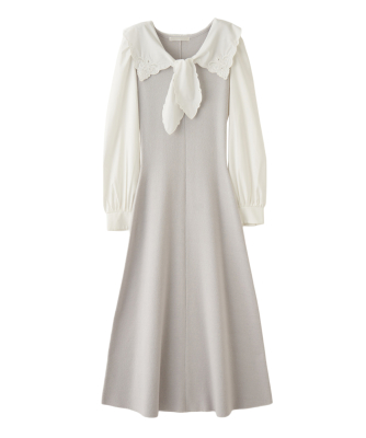 エンブロイダリーカラーニットドッキングワンピース