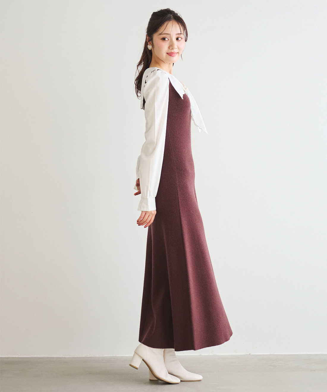 エンブロイダリーカラーニットドッキングワンピース｜PETAL ONLINE