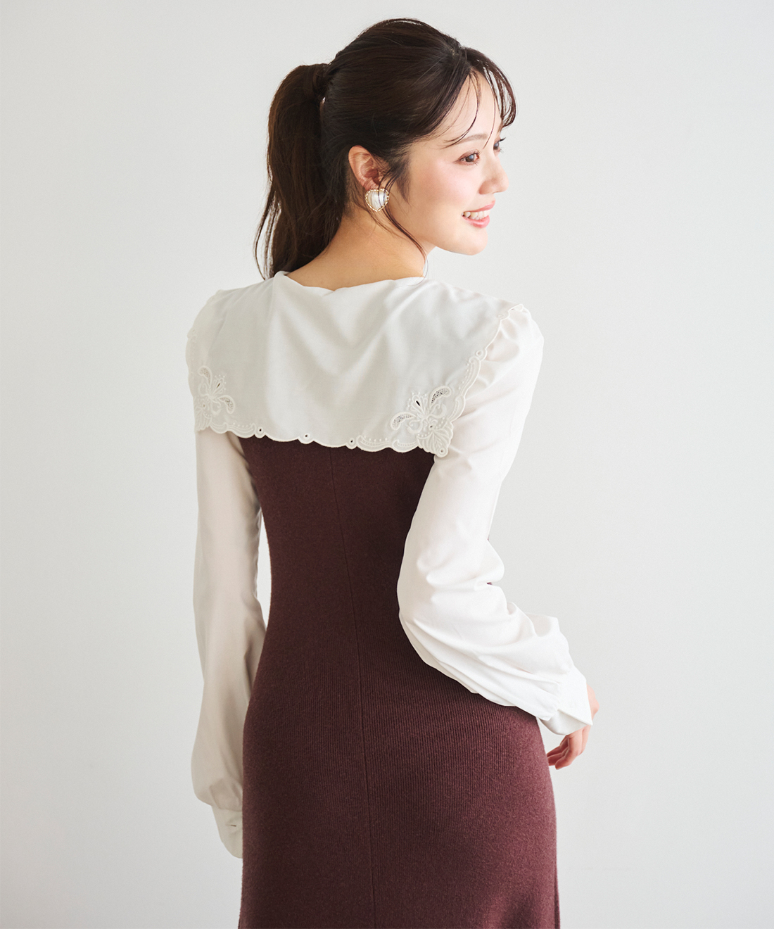 エンブロイダリーカラーニットドッキングワンピース｜PETAL ONLINE