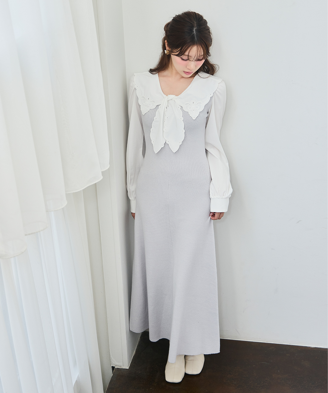 エンブロイダリーカラーニットドッキングワンピース｜PETAL ONLINE