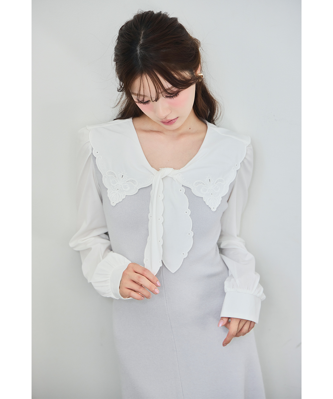 エンブロイダリーカラーニットドッキングワンピース｜PETAL ONLINE