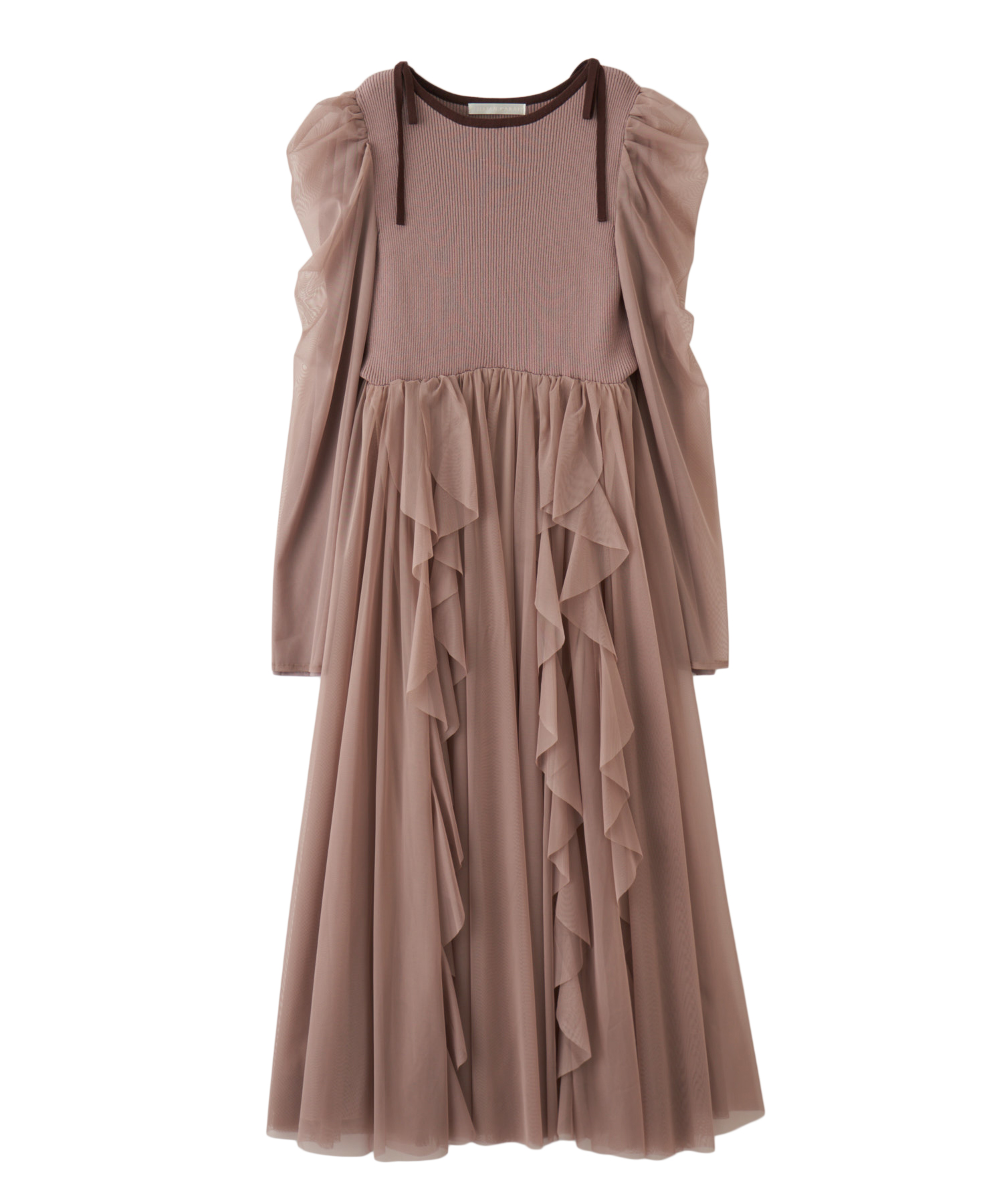 チュールティアードフリルニットドッキングワンピース｜PETAL