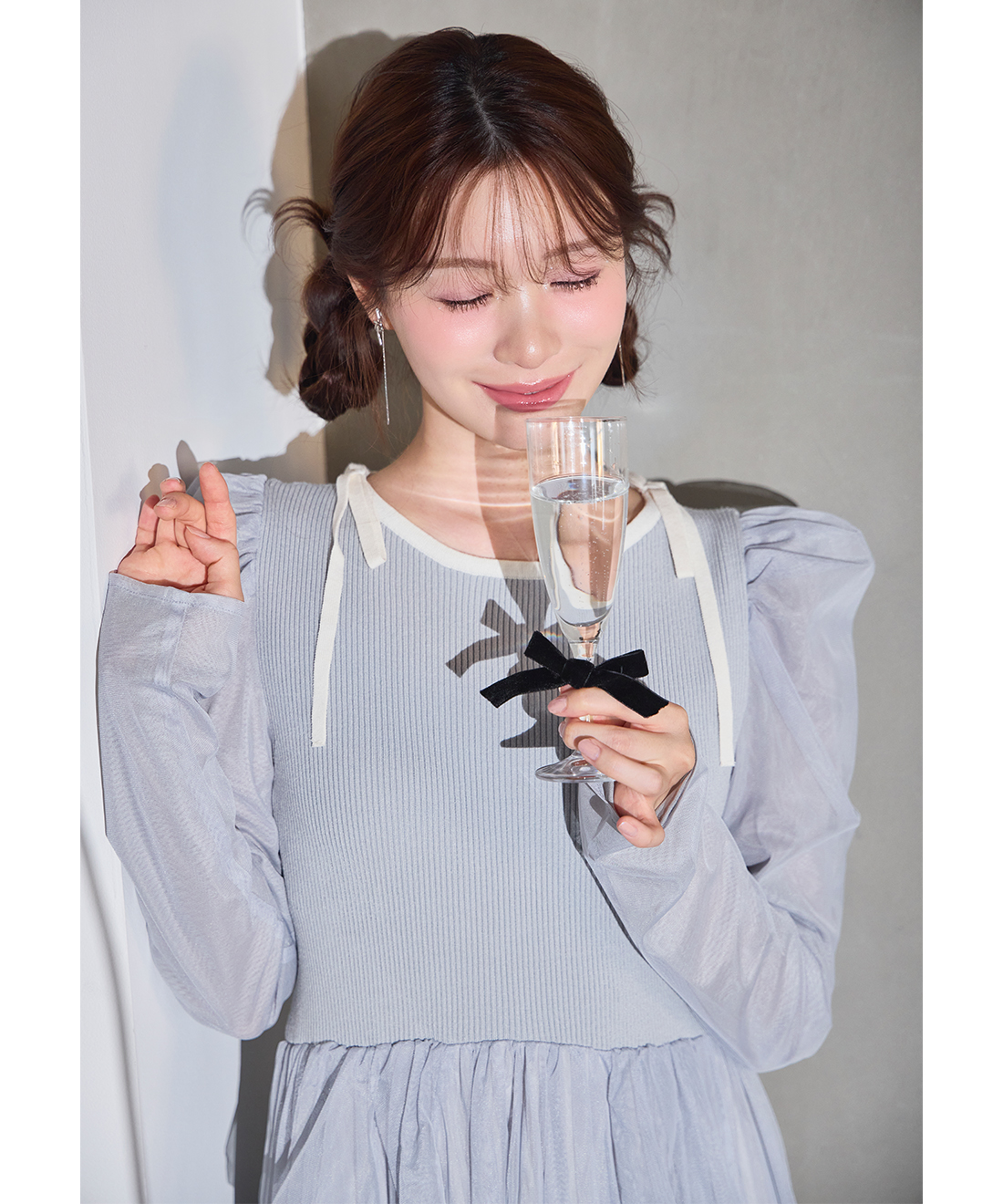 チュールティアードフリルニットドッキングワンピース｜PETAL ONLINE