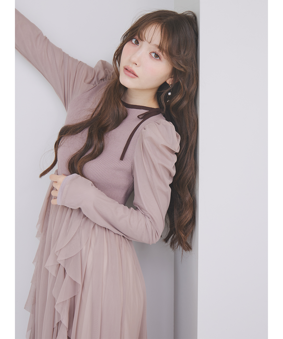 チュールティアードフリルニットドッキングワンピース｜PETAL ONLINE