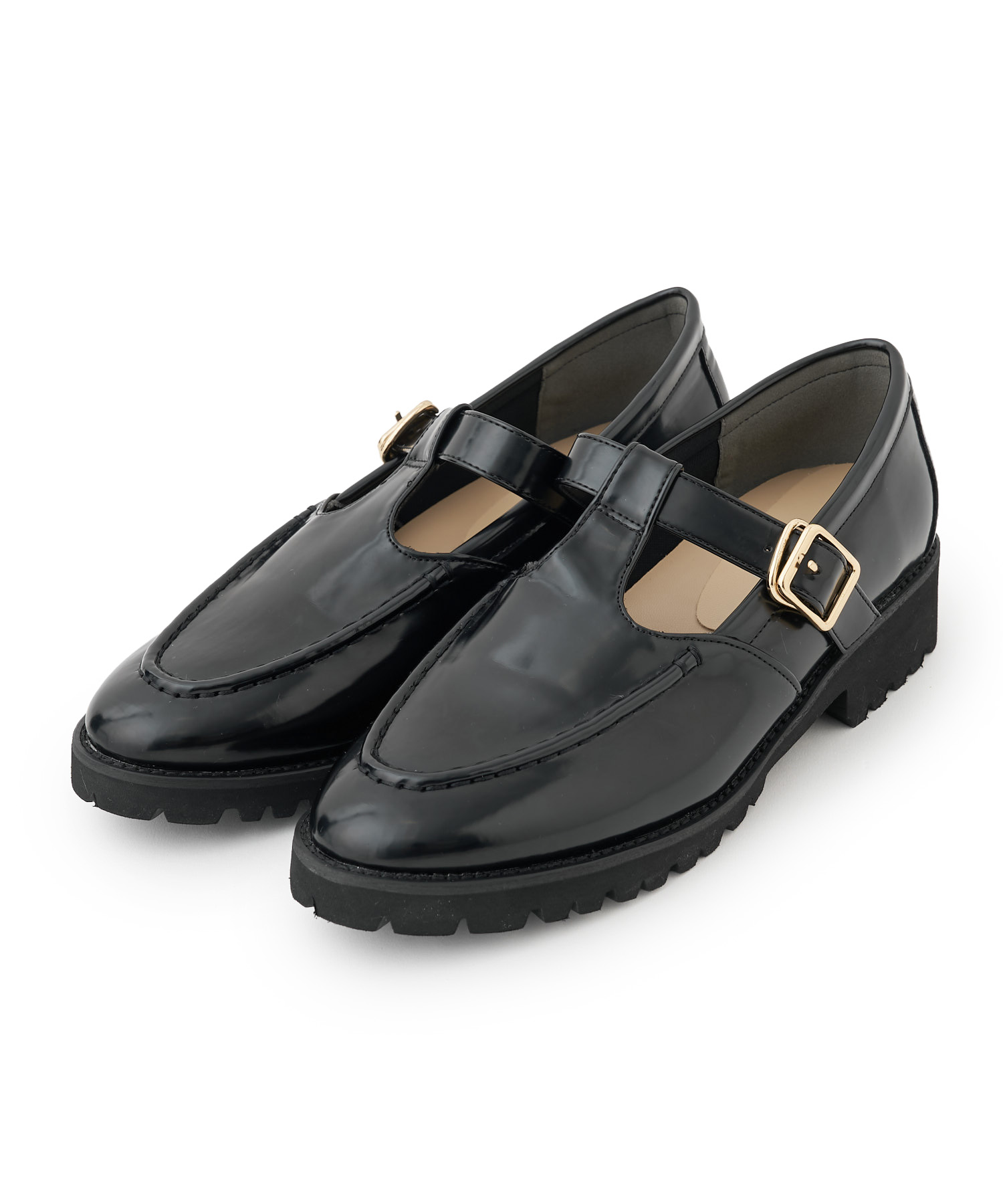 innocent world 靴　リボンクロスストラップシューズ　エナメル黒 Innocent World Online Shop
